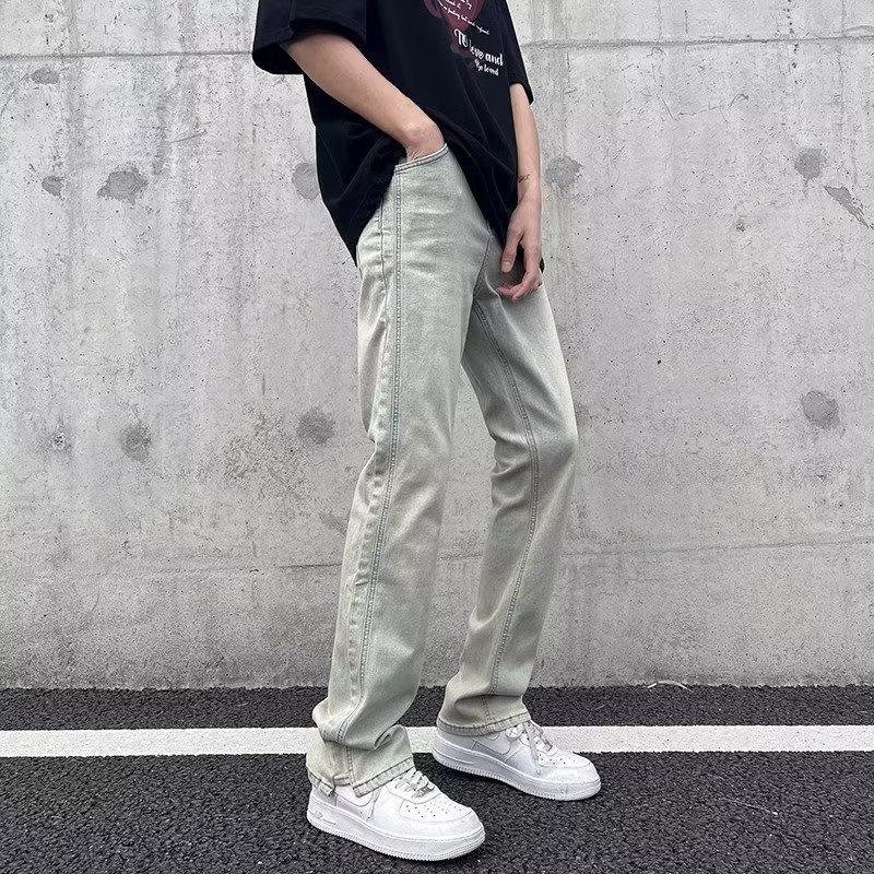Vaqueros americanos para hombre 2024 primavera y otoño lavado y viejos pantalones de nicho High Street pantalones rectos sueltos tendencia