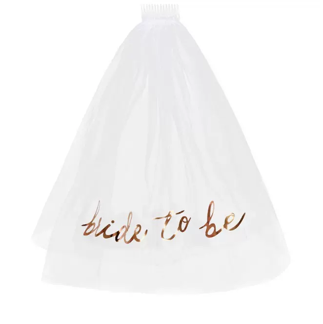 欧美单身派对新娘头纱bride to be派对烫金字梳子头纱玫瑰金头纱