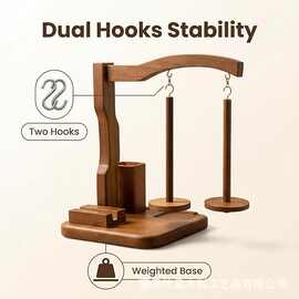 跨境木质双支毛线架带手机支架编织工具家用可旋转收纳线轴架
