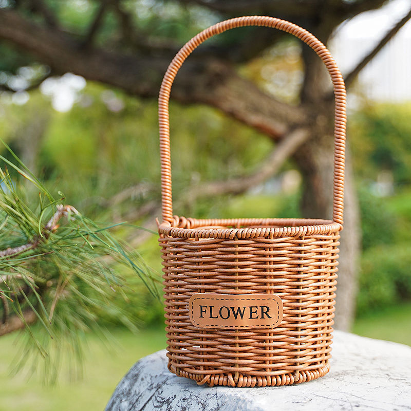 仿藤田园手工编织手提花篮花盆批发摆件饰品干花插花园艺防水