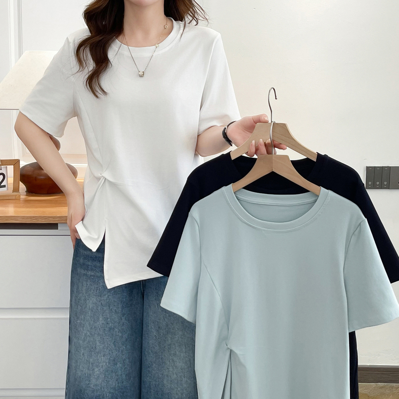 T-Shirt for Women 2026 New Style Plus Size Regular Shoulder Summer Fashion for Plus-Size Girls with Side Ruching and Asymmetrical Slit Short-Sleeve Top T-Shirt for Women 2026 New Style Plus Size Regular Shoulder Summer Fashion for Plus-Size Girls with Side Ruching and Asymmetrical Slit Short-Sleeve Top