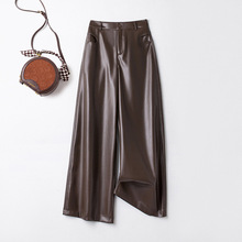 正品真皮皮裤女2025新款秋高腰显瘦垂感绵羊皮阔腿裤休闲长裤全皮