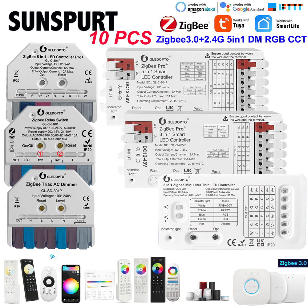 Alexa Hub Zigbee3控制器LED灯带5合1可控硅调光通断器可2.4G遥控