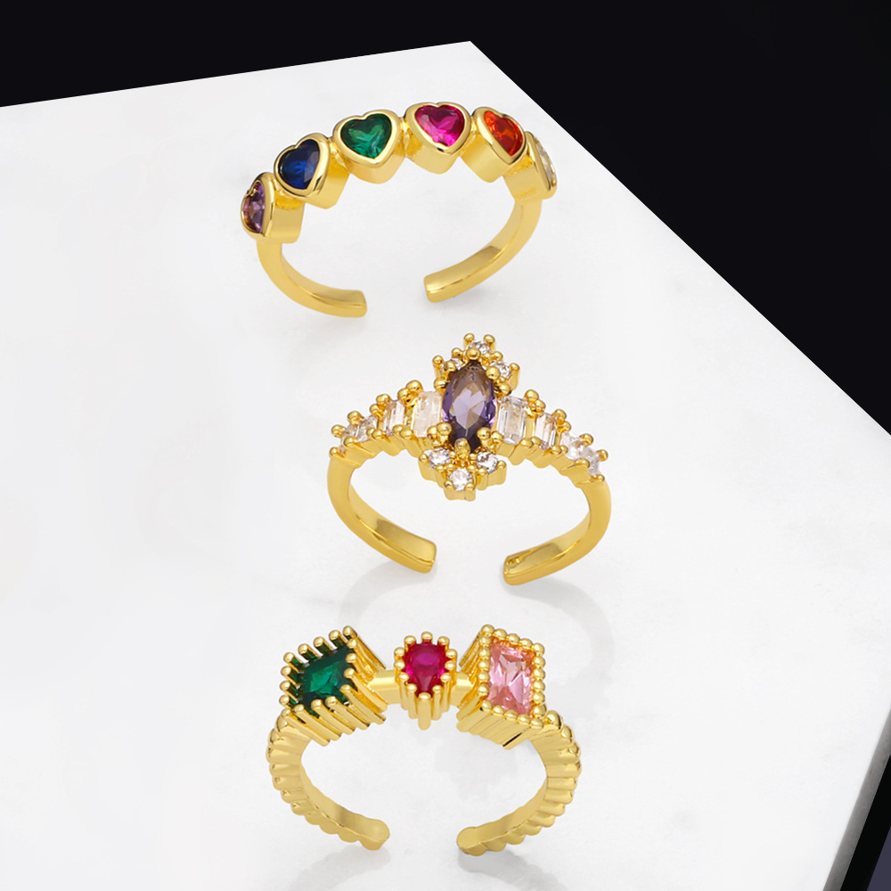 Fashion Heart Shape Copper Open Ring Plating Inlay Zircon Copper Rings