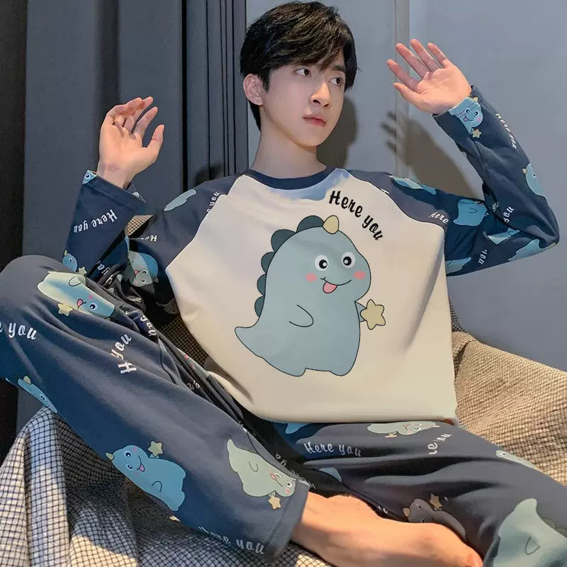 2025新款男士睡衣春秋款长袖纯棉薄款青少年男生夏季天家居服套装