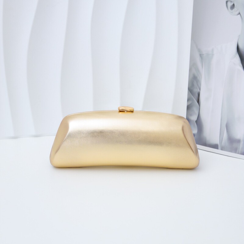 Elegant leather evening clutch with a soft curved rectangular hard shell, simple and stylish handbag for ladies' banquets and parties