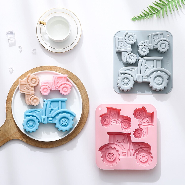 In Stock: 3-Piece Set of Different Sizes of Tractor-Shaped Silicone Molds for Ice Cubes, Chocolate, Handmade Soap, and Cake Molds