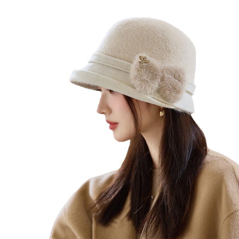 秋冬季帽子女款羊毛混纺渔夫帽中老年人妈妈帽气质蝴蝶结毛呢盆帽|undefined