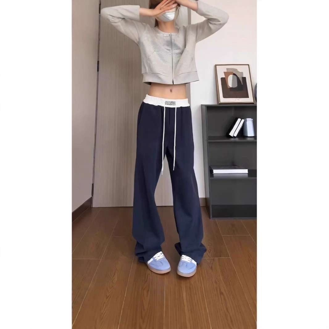 藏青色健身弯刀腰头撞色卫裤男款美式垂感街舞镰刀运动爵士舞裤子