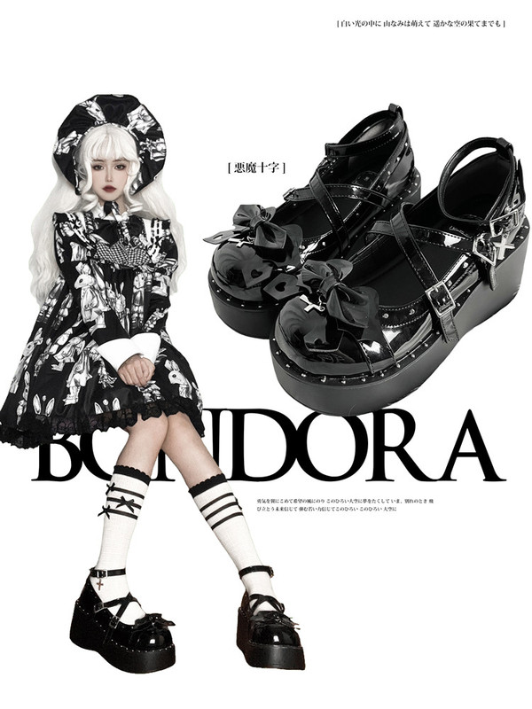 Demon cross binduo original design lolita shoes students sweet cool hot punk style thick bottom y2k subculture