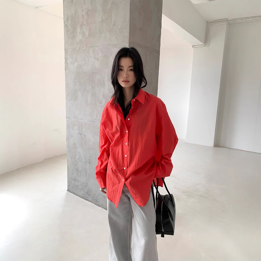 Love and Nancy Thirteen Lines Minimalist Summer Korean Style Pure Cotton Casual Versatile Aurora Style Sun Protection Shirt for Women 21901