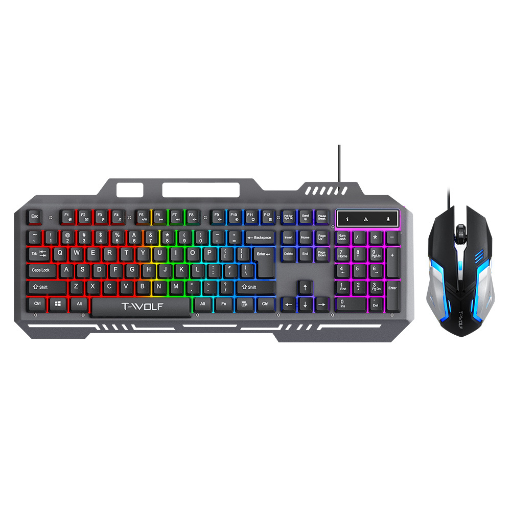T-WOLF Thunderwolf TF600 juego teclado ratón conjunto de hierro de metal luminoso soporte de teléfono móvil de deportes electrónicos teclado