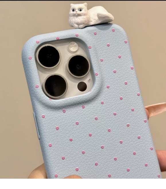 Lindo gato de lunares Iphone16promax fiesta tridimensional Apple 15pro funda para teléfono móvil para cuero 15p