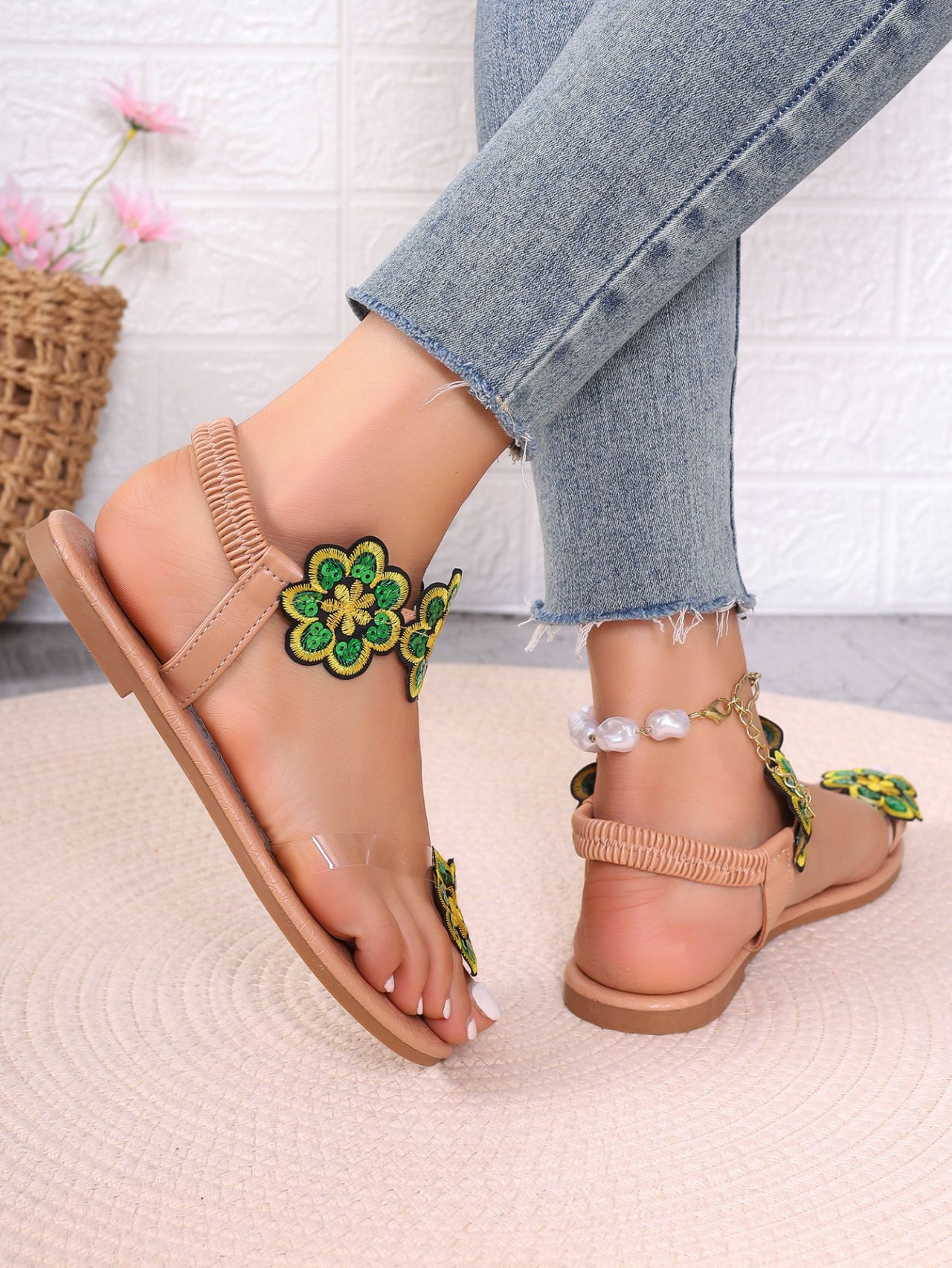 Mujeres Estilo Romano Floral Punta Redonda Sandalias De Dedo display picture 3