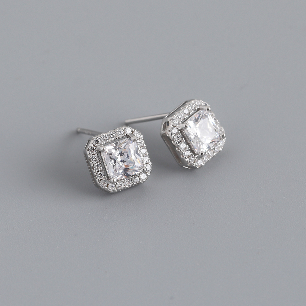 Fashion Geometric Sterling Silver Inlay Zircon Ear Studs 1 Pair
