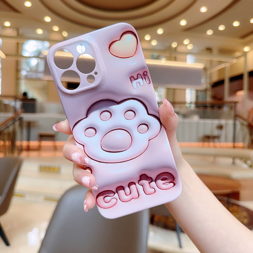 Simple and cute three-dimensional pink cat claw love mobile phone case suitable for iPhone 15pm high-end Apple protection case