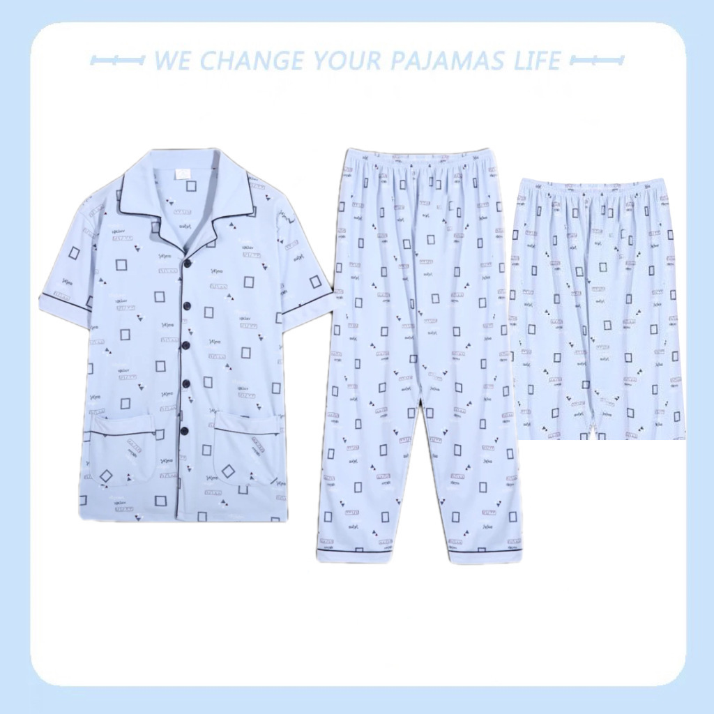 Pijamas de algodón 100% de tres piezas pantalones de manga corta de verano para hombre traje de desgaste para el hogar pantalones cortos delgados desgaste exterior suelto plus