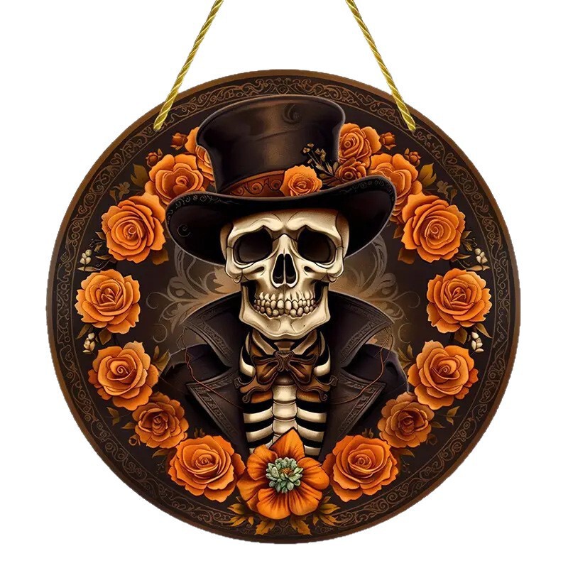 ハロウィンスカルシリーズアクリルフラットディスクホーム屋外ポーチ装飾ペンダント|undefined