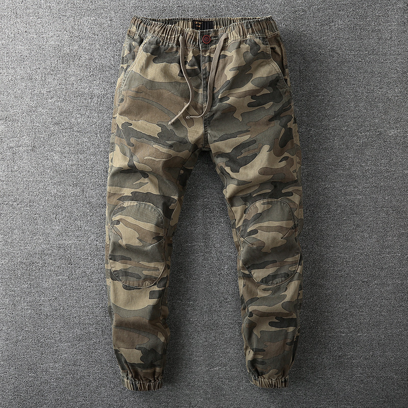 American Retro Camouflage Jogger Pants for Men, Straight Slim Fit Workwear Pants, Casual Pants, Tapered Long Pants, Trendy Men's Pants, Cross-Border