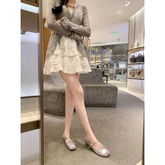 [sheii Su Yinyin] 4.5cm ~ Inner Height Bow Ballet Shoes Women Wear Baotou Half Drag in Summer