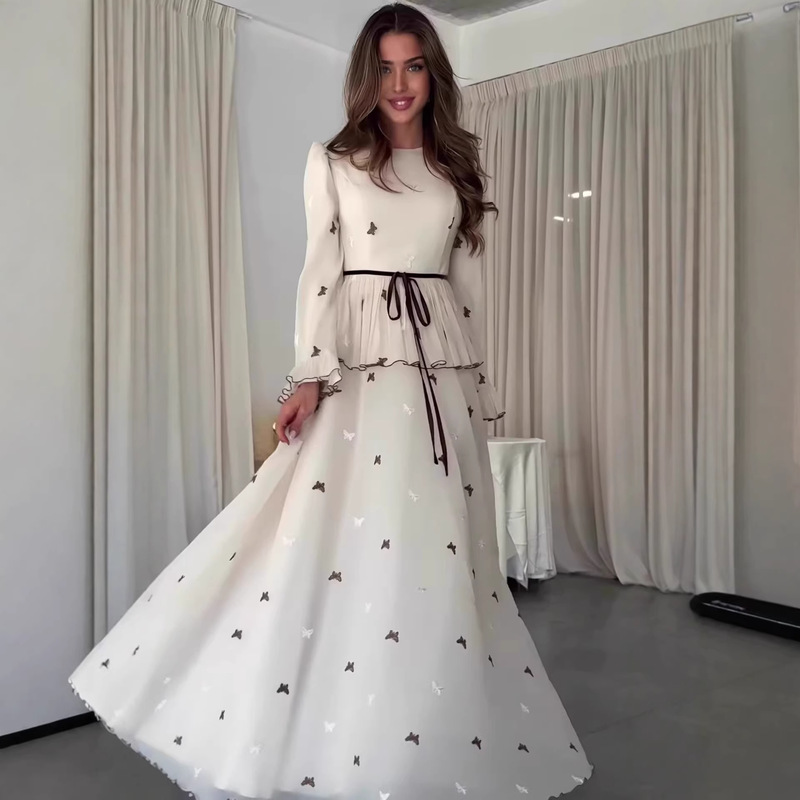 Women's Fashion Dress Summer European and American Style Amazon Waist-Cinching Long Dress 2025 Soft and Elegant Long-Sleeve Dress with a Graceful Temperament