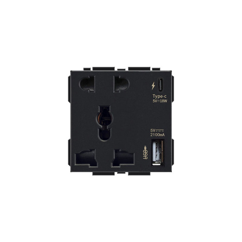 Black 16A multi-functional five-hole USB+type-c foreign trade Mattel British standard socket module free combination 52*52