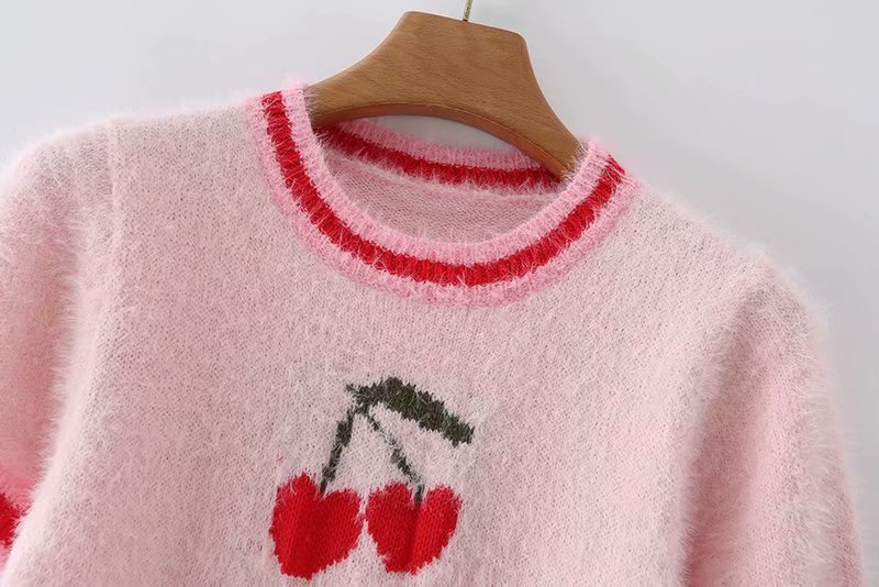 Cherry Pink Short-Sleeved Knitted Sweater NSAM43384