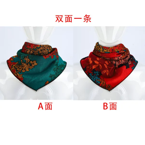 All-match double-sided double-flower triangle scarf winter small scarf women's triangle scarf windproof variety scarf warm cold-proof collar