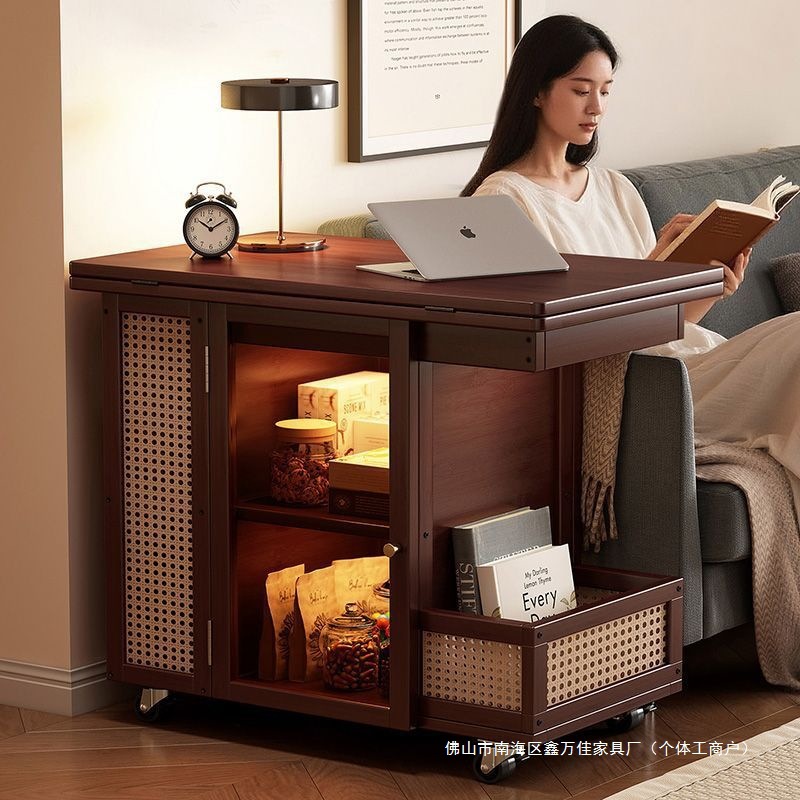 Side Table Coffee Table Mobile Sofa Side Cabinet Small Apartment Folding Cart Living Room Storage Rack Non-Solid Wood Vintage Small Table