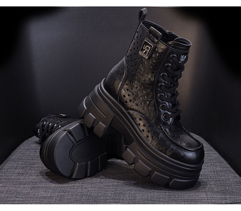 Boot nữ đế dày cổ thấp họa tiết đục lỗ lưới thoáng khí mùa hè — M2828 be đục lỗ, M2828-1 be lưới, M2828 đen đục lỗ, M2828 nâu đục lỗ chi tiết 24
