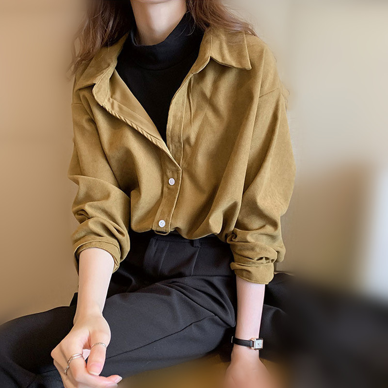 厂销时尚假二件套衬衫女秋季2 023年新款港味设计感衬衣长袖上衣