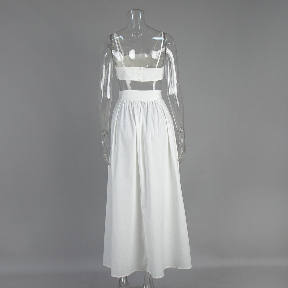 Bộ đầm dài hai dây kèm áo lót cotton phối nối, không tay, dáng suông nhẹ — hồng, kaki, màu trắng, nâu chi tiết 6