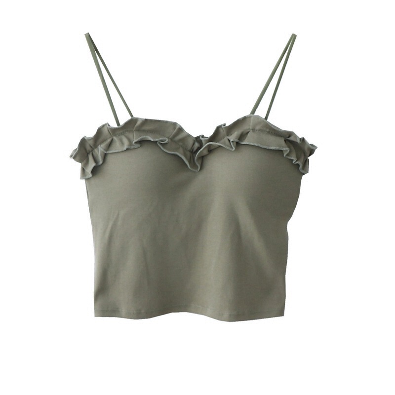 Summer New French Style Pure Desire Style Tube Top with Fungus Lace Short Slim-fit Small Strap Vest with Chest Pad for Women