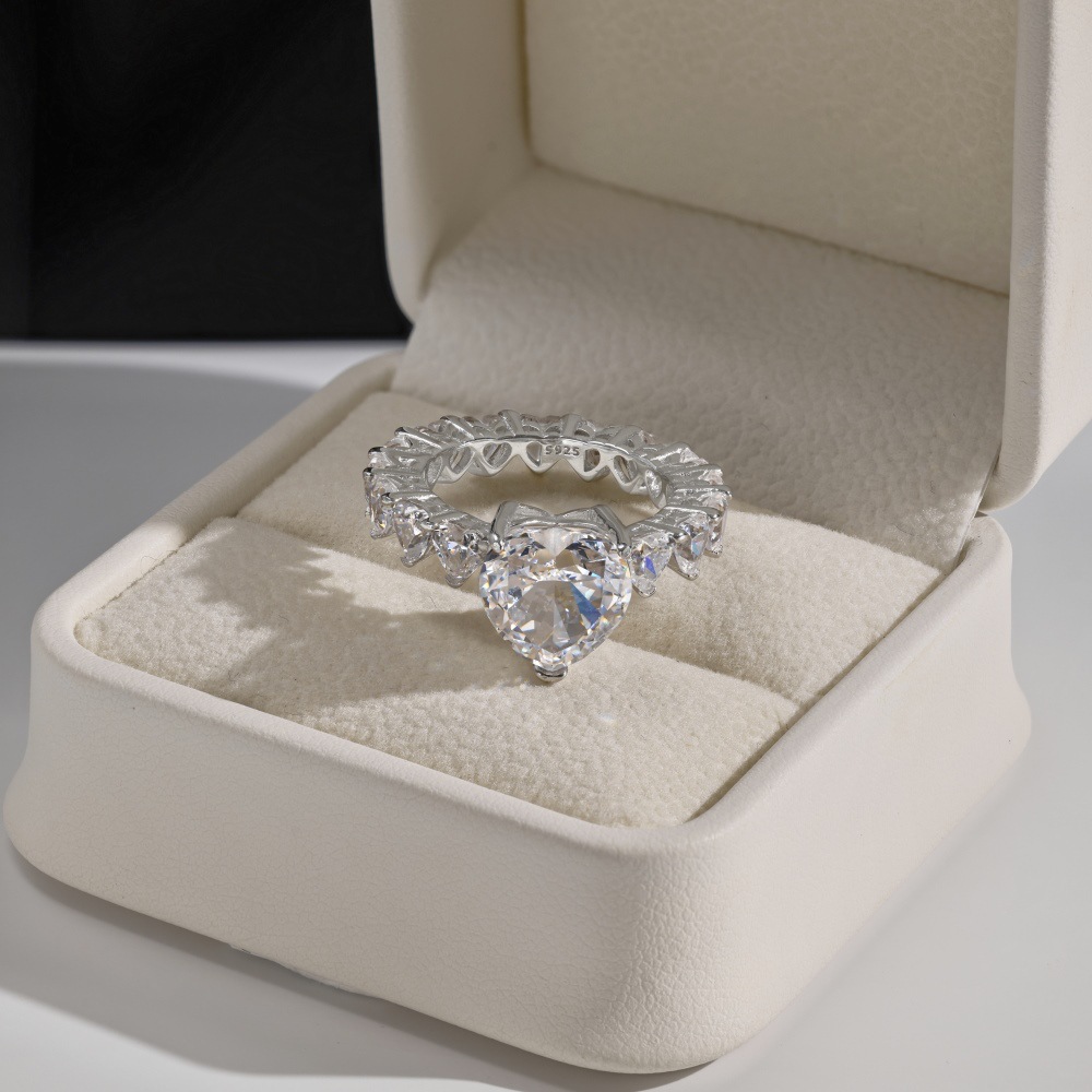 7g Weight Zircon Inlay Material Open Rings, Rings Classification 5, 9, Adjustable Ring Size 1 Piece Quantity Holiday, Daily Occasion 925 Sterling Silver Material Heart Shape Pattern Women's Gender Plating, Inlay Design Basic, Simple Style, Classic Style Style 925 Sterling Silver Zircon Heart Shape Open Rings Rings 77