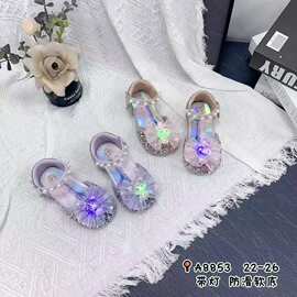 春夏款韩版水钻蝴蝶女童皮鞋公主鞋时装鞋半凉女童鞋一手码拿货