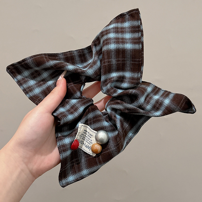 Accesorio para el cabello de estilo francés para mujer, pañuelo cuadrado simple, coletero de gran tamaño con ribete de encaje.