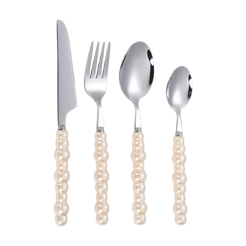 Light luxury 304 stainless steel knife, fork and spoon, creative pearl ceramic handle tableware, Western steak knife, fork, dessert spoon