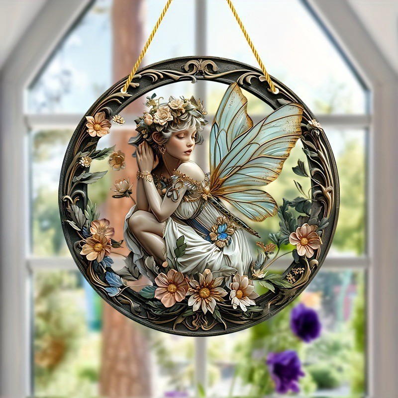 Decoración creativa transfronteriza acrílica disco plano colgar princesa de cuento de hadas belleza figura de captura de sol ventana decoración porche