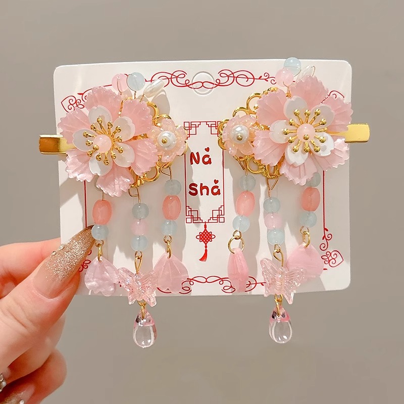 Niños flores de perlas para el cabello de mujeres estilo antiguo estilo Han toque de cabello de niña super inmortal estilo nacional tarjeta de cabello de niña pequeña para el cabello de clips