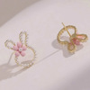 Silver needle from pearl, cartoon cute earrings, brand rabbit, silver 925 sample, flowered