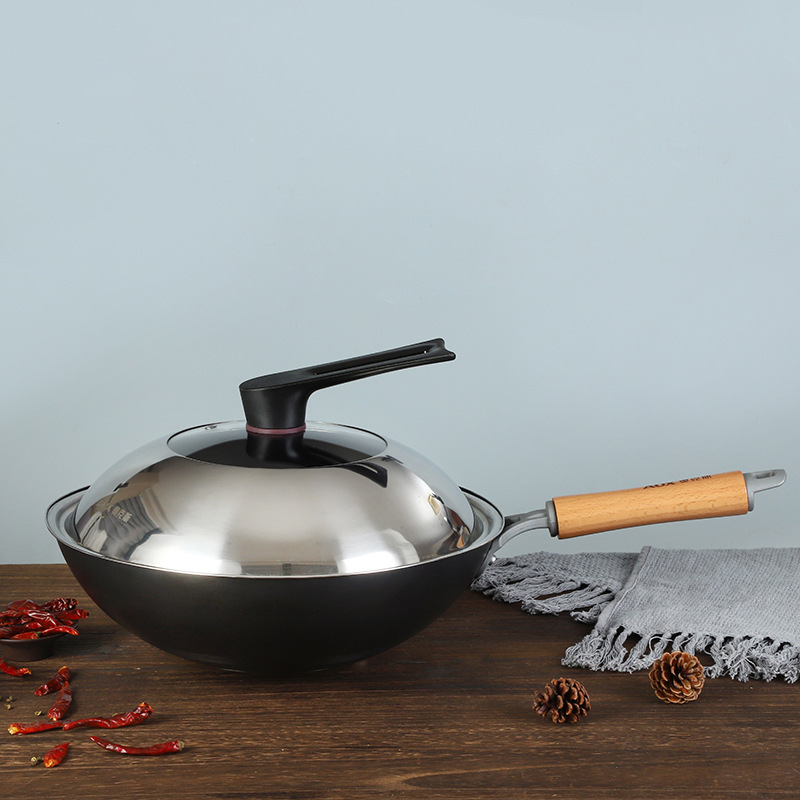 Oux Old-Fashioned Iron Pot, Uncoated Pan, Rustproof & Non-Stick Wok, Cast Iron Skillet, Round-Base Frying Pan—Wholesale