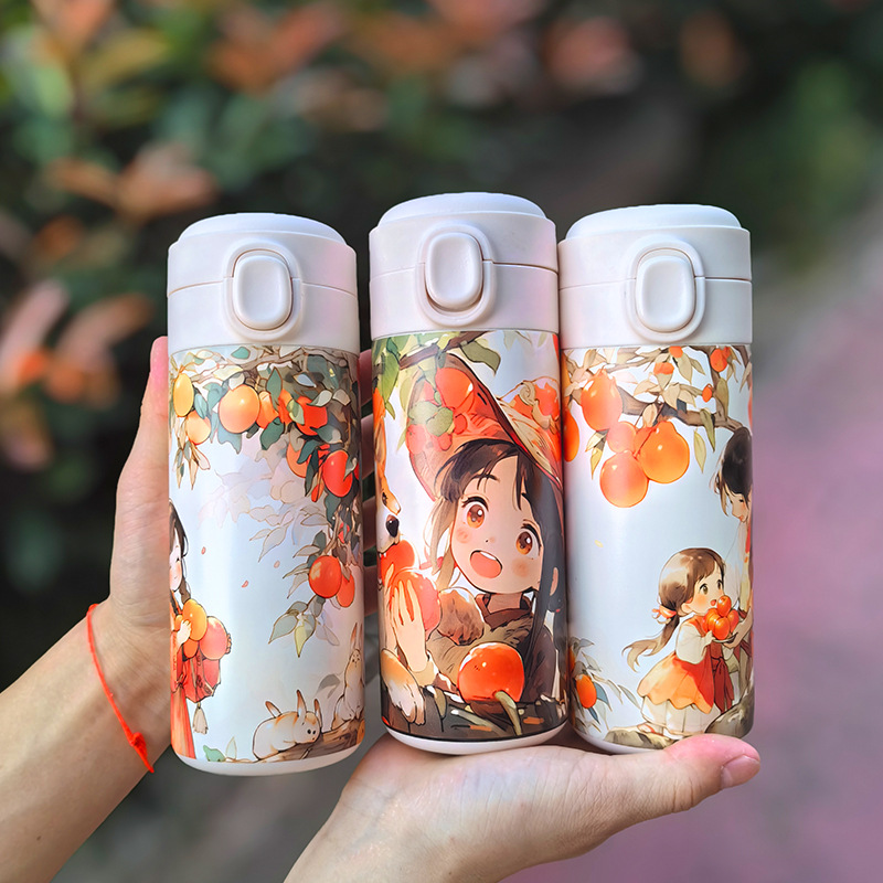 水杯女可爱304豌豆保温杯女高颜值便携海洋风杯子赠送批发弹跳