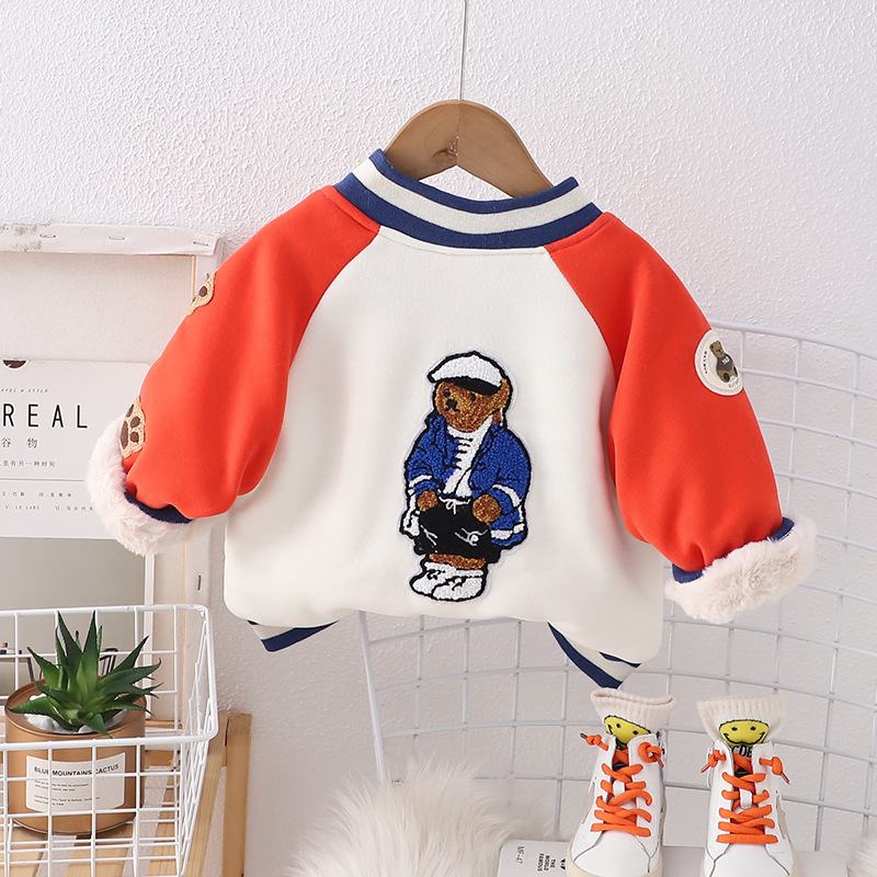 2023 Herbst/Winter Jungen Baseballanzug mit warmer Kleidung für Mädchen Winter Einteiliger Plüsch Baby Lamm Fleece Mantel_voghion.com