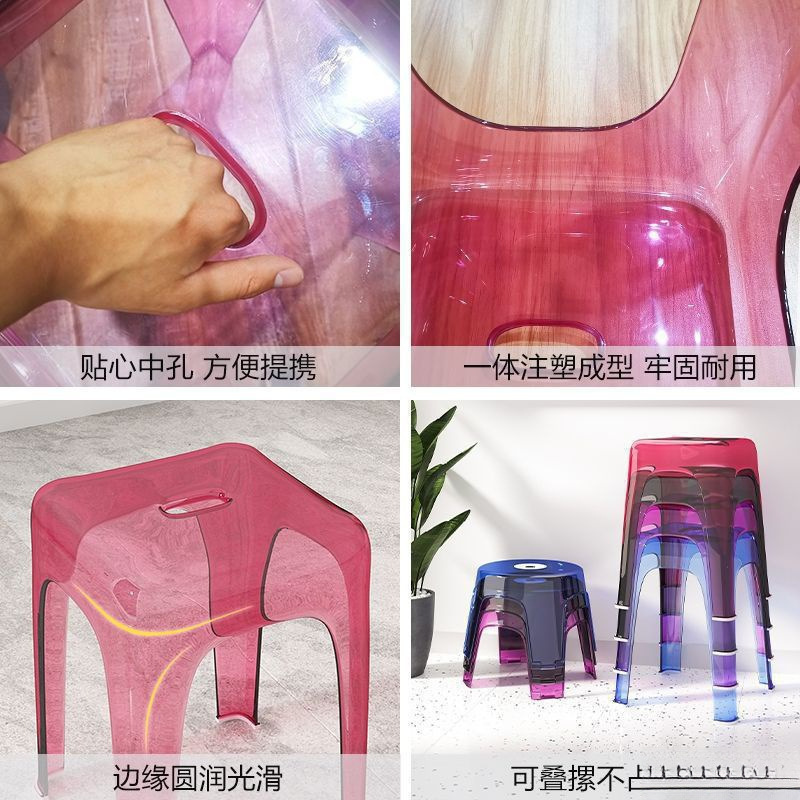 *透明なプラスチック製のスツール、厚みのある家庭用ロースツール、積み重ね可能、耐久性のあるスペアハイスツール、アクリル製のレストランチェア|undefined