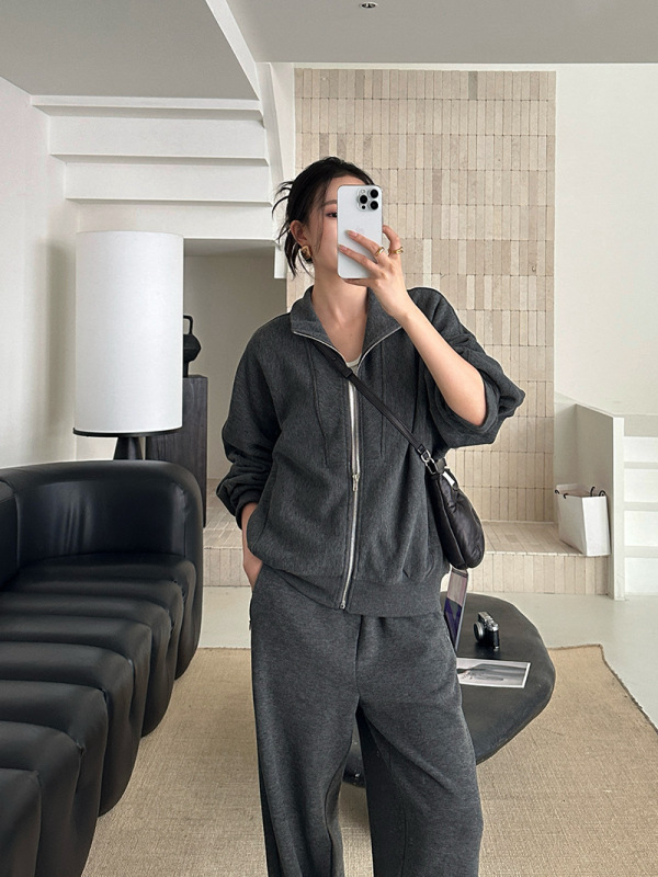 ELSISSI双面卫衣显瘦立领开衫外套女2025秋季新款慵懒风拉链上衣|undefined