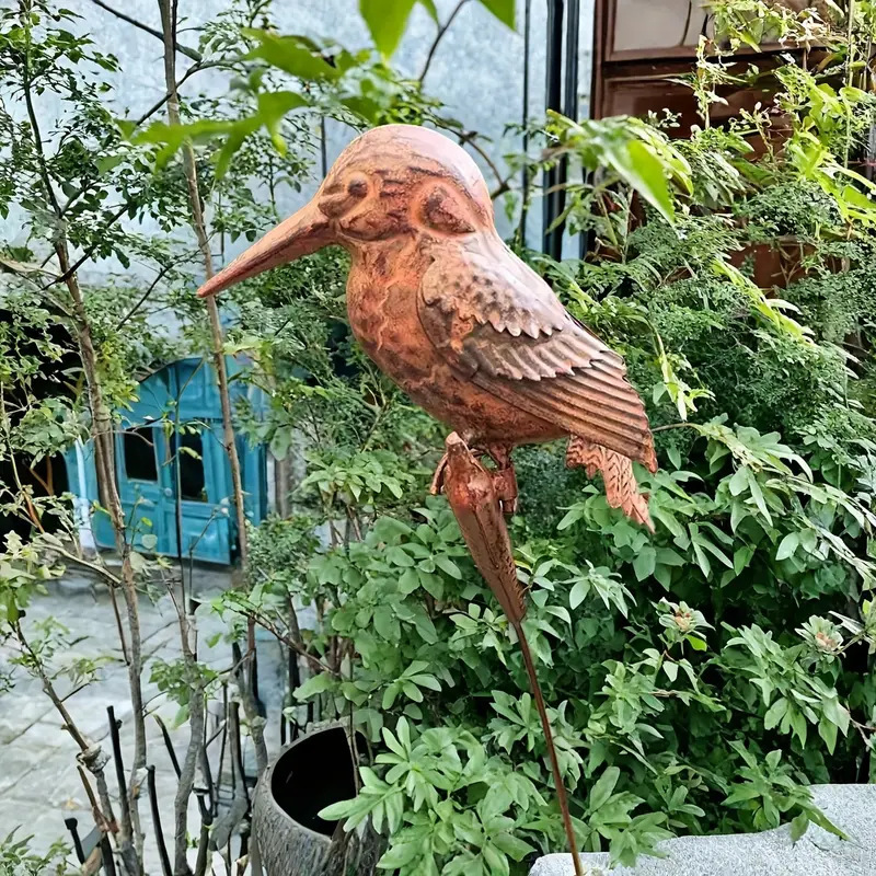 复古金属鸟花园插牌，铁艺翠鸟雕塑庭院装饰|undefined