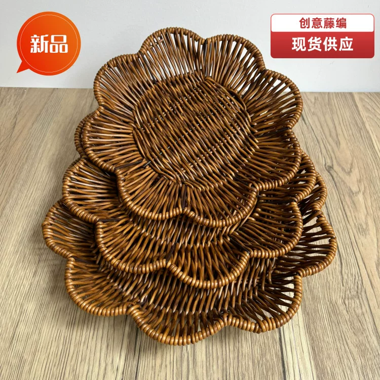 Кухонная корзина из ротанга в форме веера, фруктовая корзина, круглая тарелка для фруктов для KTV, тарелка для картофеля-фри, творческое плетёное хранение закусок, корзина для хлеба