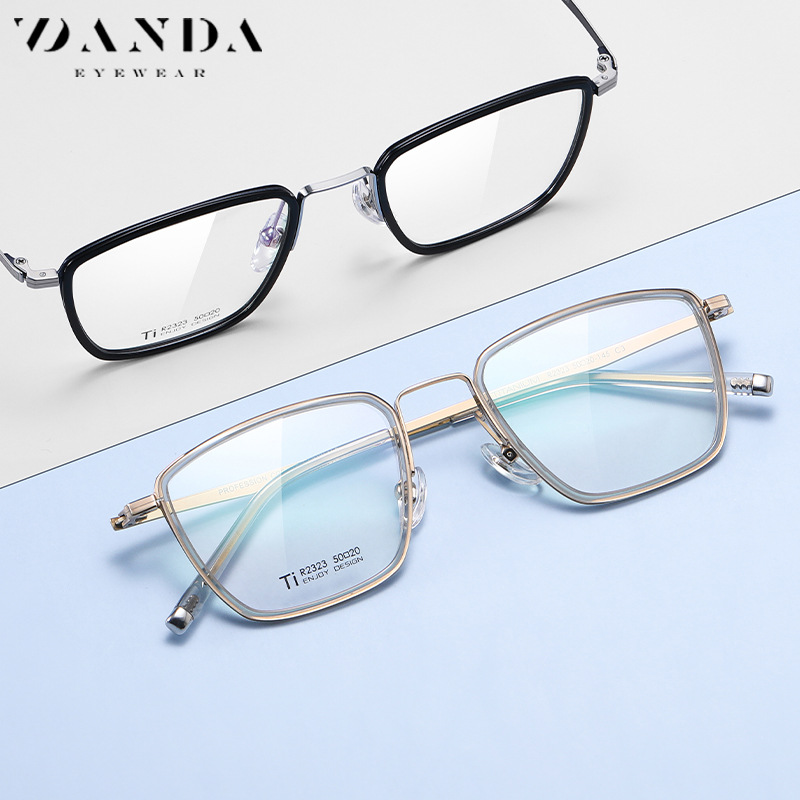 Fabricante de la nueva placa gafas lisas r2323 hombres simple cuadrado miopía gafas marco abierto diseño de la bola gafas de titanio puro