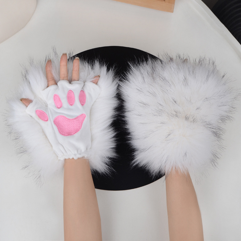 ​Handschuhe aus Kunstpelz mit Tierpfoten – Halloween-Cosplay-Kostümzubehör, warme, winddichte, fingerlose Handschuhe für Damen und Herren​_voghion.com