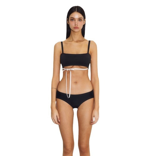 Black Sexy Three-Piece Bikini Dress-Style Women's Swimsuit with Shoulder Straps